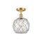 Farmhouse Rope Semi-Flush Mount shown in the Satin Gold finish with a Clear Glass with White Rope shade