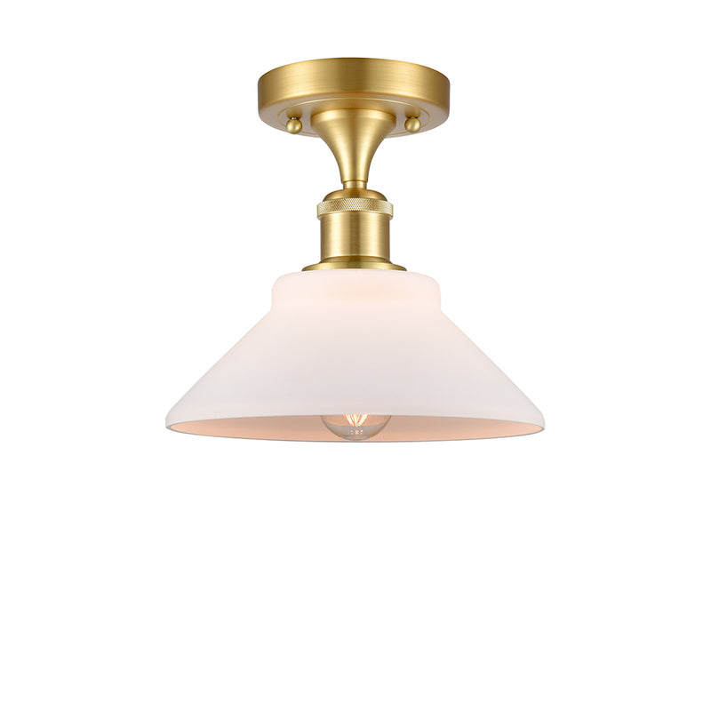 Orwell Semi-Flush Mount shown in the Satin Gold finish with a Matte White shade