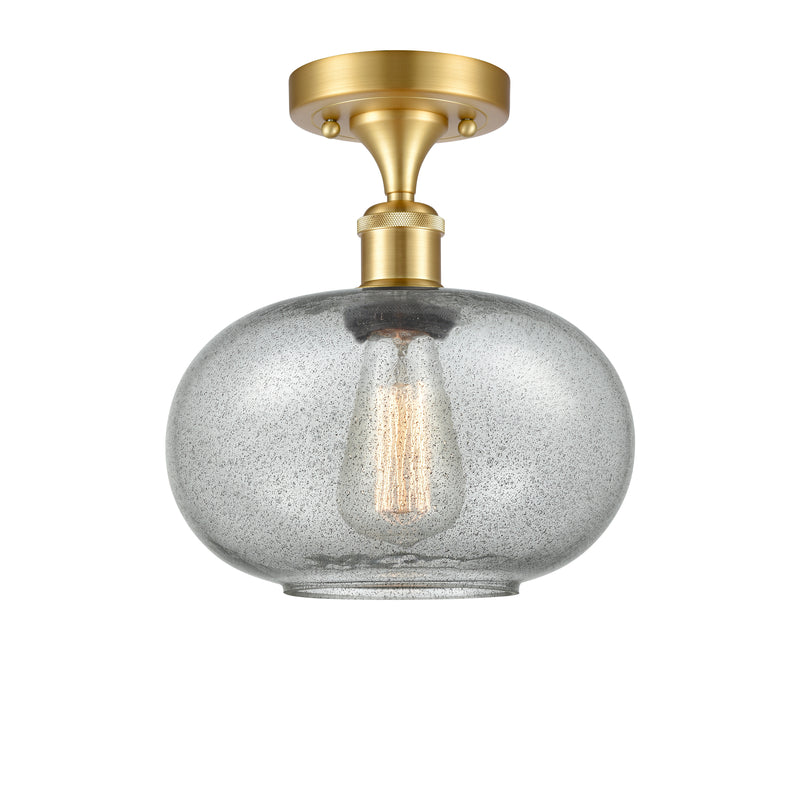 Gorham Semi-Flush Mount shown in the Satin Gold finish with a Charcoal shade
