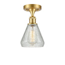 Conesus Semi-Flush Mount shown in the Satin Gold finish with a Clear Crackle shade