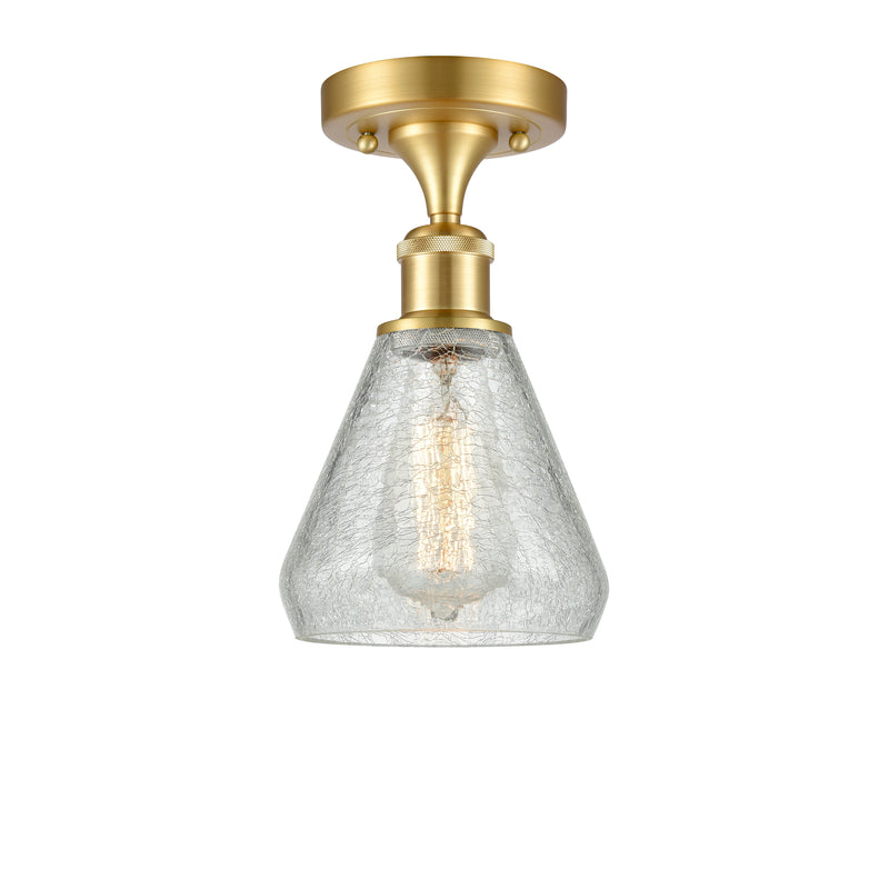 Conesus Semi-Flush Mount shown in the Satin Gold finish with a Clear Crackle shade