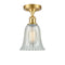 Hanover Semi-Flush Mount shown in the Satin Gold finish with a Mouchette shade