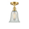 Hanover Semi-Flush Mount shown in the Satin Gold finish with a Mouchette shade