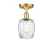 Salina Semi-Flush Mount shown in the Satin Gold finish with a Clear Spiral Fluted shade