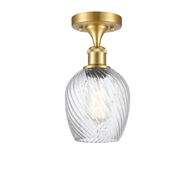 Salina Semi-Flush Mount shown in the Satin Gold finish with a Clear Spiral Fluted shade