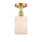 Hadley Semi-Flush Mount shown in the Satin Gold finish with a Matte White shade