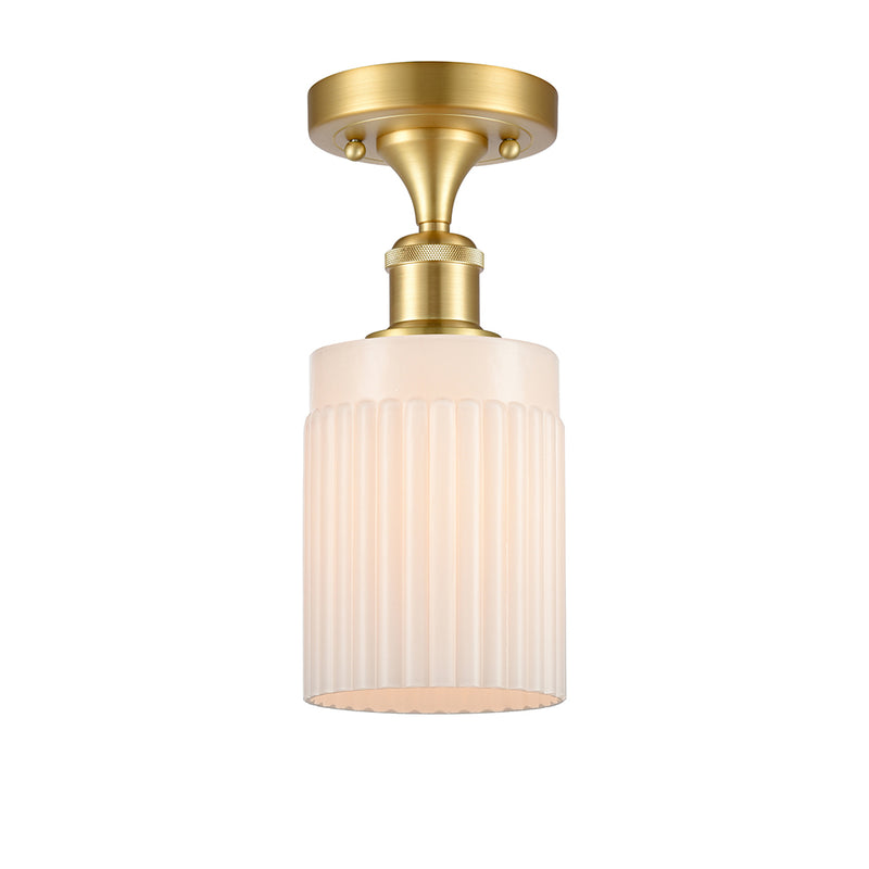 Hadley Semi-Flush Mount shown in the Satin Gold finish with a Matte White shade