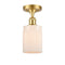 Hadley Semi-Flush Mount shown in the Satin Gold finish with a Matte White shade