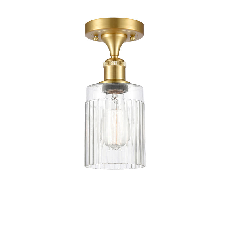 Hadley Semi-Flush Mount shown in the Satin Gold finish with a Clear shade