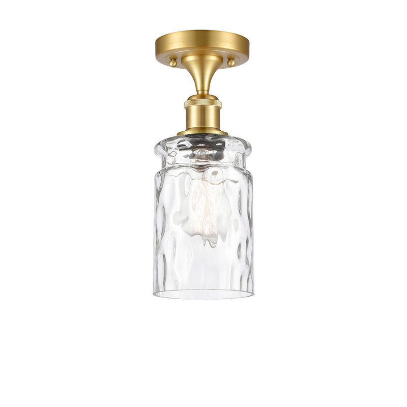 Candor Semi-Flush Mount shown in the Satin Gold finish with a Clear Waterglass shade