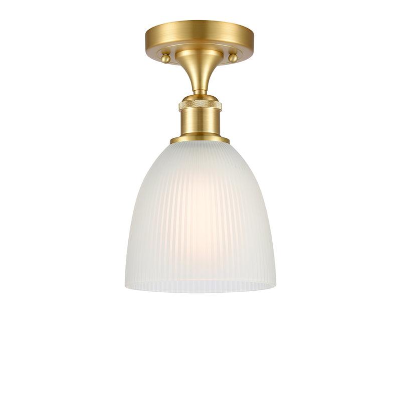 Castile Semi-Flush Mount shown in the Satin Gold finish with a White shade