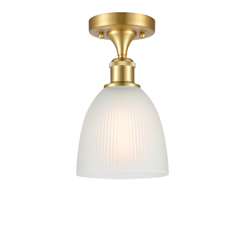 Castile Semi-Flush Mount shown in the Satin Gold finish with a White shade