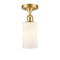 Clymer Semi-Flush Mount shown in the Satin Gold finish with a Matte White shade