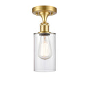 Clymer Semi-Flush Mount shown in the Satin Gold finish with a Clear shade