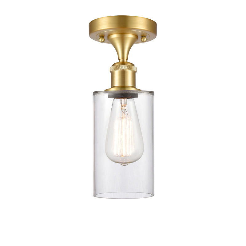 Clymer Semi-Flush Mount shown in the Satin Gold finish with a Clear shade