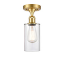 Clymer Semi-Flush Mount shown in the Satin Gold finish with a Clear shade