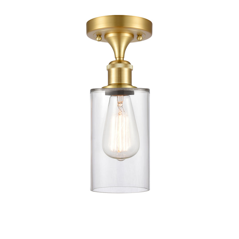 Clymer Semi-Flush Mount shown in the Satin Gold finish with a Clear shade