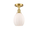 Eaton Semi-Flush Mount shown in the Satin Gold finish with a Matte White shade