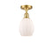 Eaton Semi-Flush Mount shown in the Satin Gold finish with a Matte White shade