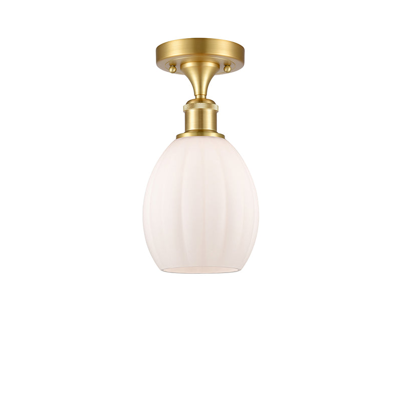 Eaton Semi-Flush Mount shown in the Satin Gold finish with a Matte White shade