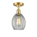 Eaton Semi-Flush Mount shown in the Satin Gold finish with a Clear shade