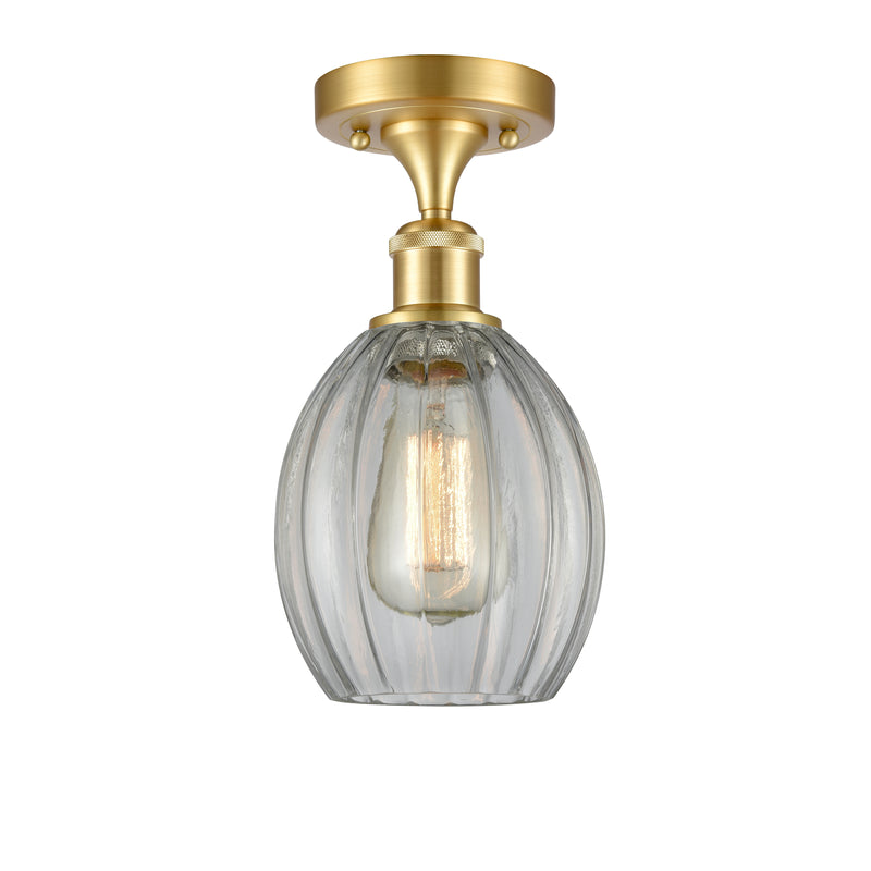 Eaton Semi-Flush Mount shown in the Satin Gold finish with a Clear shade