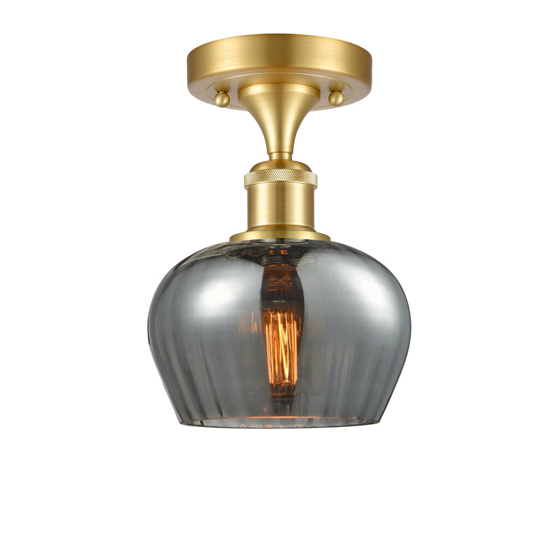 Fenton Semi-Flush Mount shown in the Satin Gold finish with a Plated Smoke shade