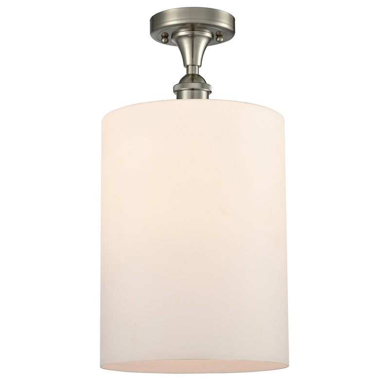 Cobbleskill Semi-Flush Mount shown in the Brushed Satin Nickel finish with a Matte White shade