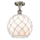 Farmhouse Rope Semi-Flush Mount shown in the Brushed Satin Nickel finish with a White Glass with White Rope shade