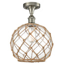 Farmhouse Rope Semi-Flush Mount shown in the Brushed Satin Nickel finish with a Clear Glass with Brown Rope shade