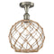 Farmhouse Rope Semi-Flush Mount shown in the Brushed Satin Nickel finish with a Clear Glass with Brown Rope shade