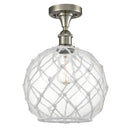 Farmhouse Rope Semi-Flush Mount shown in the Brushed Satin Nickel finish with a Clear Glass with White Rope shade