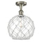 Farmhouse Rope Semi-Flush Mount shown in the Brushed Satin Nickel finish with a Clear Glass with White Rope shade