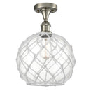 Farmhouse Rope Semi-Flush Mount shown in the Brushed Satin Nickel finish with a Clear Glass with White Rope shade