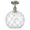 Farmhouse Rope Semi-Flush Mount shown in the Brushed Satin Nickel finish with a Clear Glass with White Rope shade