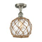 Farmhouse Rope Semi-Flush Mount shown in the Brushed Satin Nickel finish with a Clear Glass with Brown Rope shade