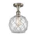 Farmhouse Rope Semi-Flush Mount shown in the Brushed Satin Nickel finish with a Clear Glass with White Rope shade