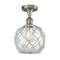 Farmhouse Rope Semi-Flush Mount shown in the Brushed Satin Nickel finish with a Clear Glass with White Rope shade