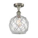 Farmhouse Rope Semi-Flush Mount shown in the Brushed Satin Nickel finish with a Clear Glass with White Rope shade