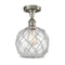 Farmhouse Rope Semi-Flush Mount shown in the Brushed Satin Nickel finish with a Clear Glass with White Rope shade