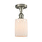 Hadley Semi-Flush Mount shown in the Brushed Satin Nickel finish with a Matte White shade