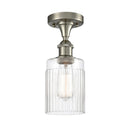 Hadley Semi-Flush Mount shown in the Brushed Satin Nickel finish with a Clear shade