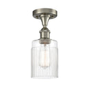 Hadley Semi-Flush Mount shown in the Brushed Satin Nickel finish with a Clear shade