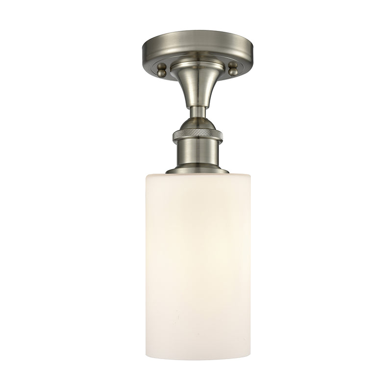 Clymer Semi-Flush Mount shown in the Brushed Satin Nickel finish with a Matte White shade