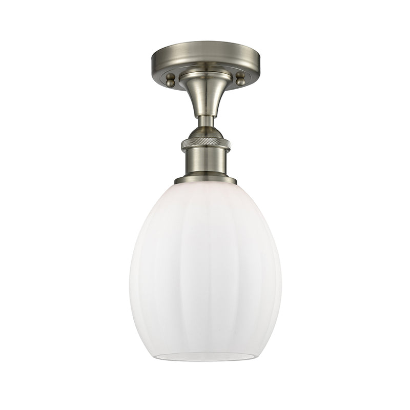 Eaton Semi-Flush Mount shown in the Brushed Satin Nickel finish with a Matte White shade