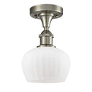 Fenton Semi-Flush Mount shown in the Brushed Satin Nickel finish with a Matte White shade