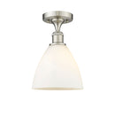 Ballston Dome Semi-Flush Mount shown in the Brushed Satin Nickel finish with a Matte White shade