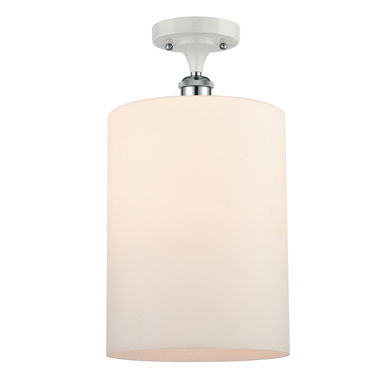 Cobbleskill Semi-Flush Mount shown in the White and Polished Chrome finish with a Matte White shade