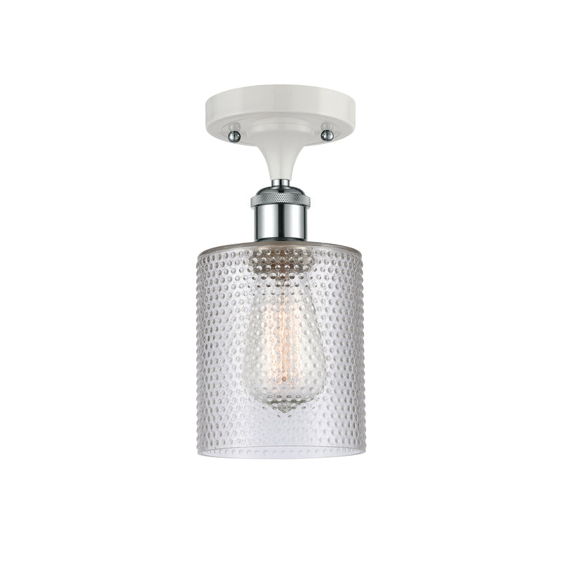 Cobbleskill Semi-Flush Mount shown in the White and Polished Chrome finish with a Clear shade