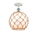 Farmhouse Rope Semi-Flush Mount shown in the White and Polished Chrome finish with a White Glass with Brown Rope shade